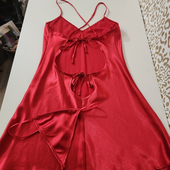 Red Satin Slip, Thong, and Kimono Robe Set - Picture 3 of 6